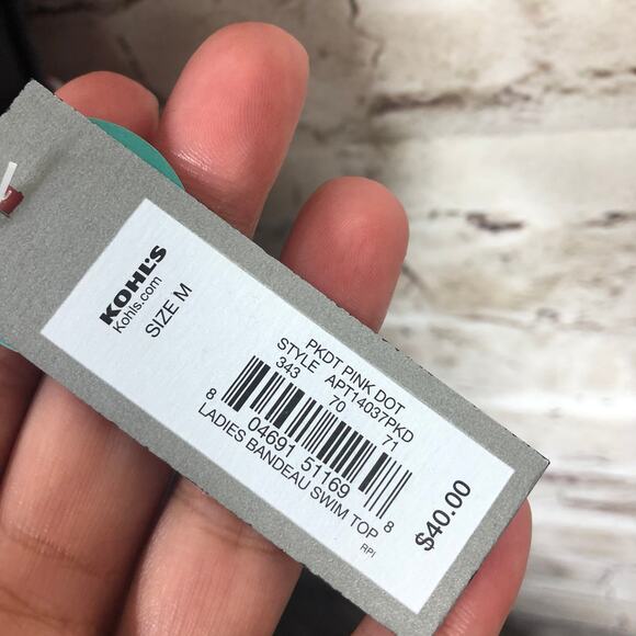 NEW Apt. 9 Womens M Pink Polka Dot Bandeau Bikini Swim Top - Picture 3 of 8